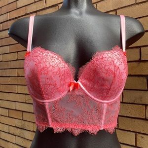 Victoria’s Secret pink orange lace demi corset bustier underwire bra 34D